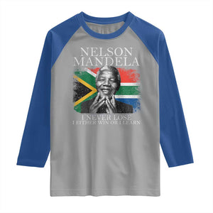 Nelson Mandela Quote Raglan Shirt I Never Lose I Either Win Or I Learn Vintage South African Flag TS11 Sport Gray Royal Print Your Wear