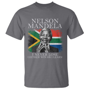 Nelson Mandela Quote T Shirt I Never Lose I Either Win Or I Learn Vintage South African Flag TS11 Charcoal Print Your Wear