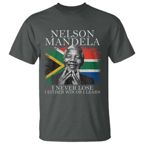 Nelson Mandela Quote T Shirt I Never Lose I Either Win Or I Learn Vintage South African Flag TS11 Dark Heather Print Your Wear