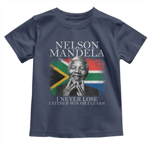 Nelson Mandela Quote Toddler T Shirt I Never Lose I Either Win Or I Learn Vintage South African Flag TS11 Navy Print Your Wear
