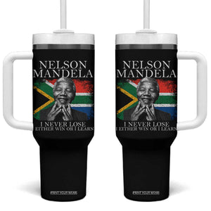 Nelson Mandela Quote Tumbler With Handle I Never Lose I Either Win Or I Learn Vintage South African Flag TS11 One Size: 40 oz Black Print Your Wear