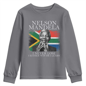Nelson Mandela Quote Youth Sweatshirt I Never Lose I Either Win Or I Learn Vintage South African Flag TS11 Charcoal Print Your Wear