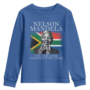 Nelson Mandela Quote Youth Sweatshirt I Never Lose I Either Win Or I Learn Vintage South African Flag TS11 Royal Blue Print Your Wear
