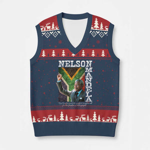 Nelson Mandela Quote V-Neck Knit Sweater Vest Real Leaders Must Be Ready To Sacrifice All For The Freedom TS11 Navy Red Print Your Wear
