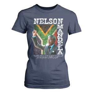 Nelson Mandela Quote T Shirt For Women Real Leaders Must Be Ready To Sacrifice All For The Freedom TS11 Navy Print Your Wear