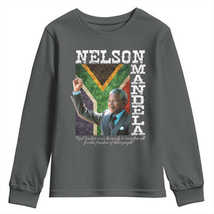 Nelson Mandela Quote Youth Sweatshirt Real Leaders Must Be Ready To Sacrifice All For The Freedom TS11 Dark Heather Print Your Wear