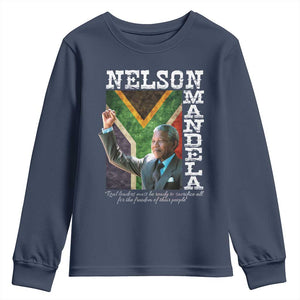 Nelson Mandela Quote Youth Sweatshirt Real Leaders Must Be Ready To Sacrifice All For The Freedom TS11 Navy Print Your Wear