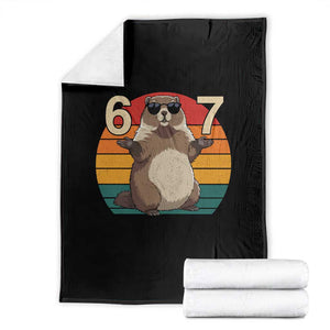 Funny Groundhog 67 Throw Blanket Six Seven Meme Retro Vintage Woodchuck Day TS11 Black Print Your Wear