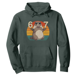 Funny Groundhog 67 Hoodie Six Seven Meme Retro Vintage Woodchuck Day TS11 Dark Forest Green Print Your Wear