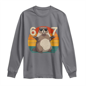 Funny Groundhog 67 Long Sleeve Shirt Six Seven Meme Retro Vintage Woodchuck Day TS11 Charcoal Print Your Wear