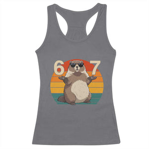 Funny Groundhog 67 Racerback Tank Top Six Seven Meme Retro Vintage Woodchuck Day TS11 Charcoal Print Your Wear