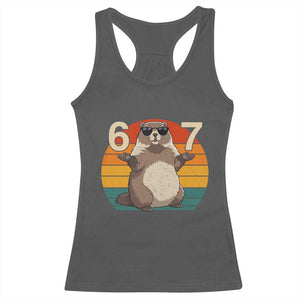 Funny Groundhog 67 Racerback Tank Top Six Seven Meme Retro Vintage Woodchuck Day TS11 Dark Heather Print Your Wear