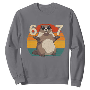 Funny Groundhog 67 Sweatshirt Six Seven Meme Retro Vintage Woodchuck Day TS11 Charcoal Print Your Wear