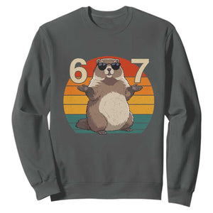 Funny Groundhog 67 Sweatshirt Six Seven Meme Retro Vintage Woodchuck Day TS11 Dark Heather Print Your Wear