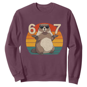 Funny Groundhog 67 Sweatshirt Six Seven Meme Retro Vintage Woodchuck Day TS11 Maroon Print Your Wear