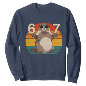 Funny Groundhog 67 Sweatshirt Six Seven Meme Retro Vintage Woodchuck Day TS11 Navy Print Your Wear
