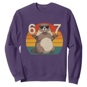 Funny Groundhog 67 Sweatshirt Six Seven Meme Retro Vintage Woodchuck Day TS11 Purple Print Your Wear