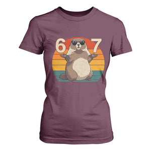 Funny Groundhog 67 T Shirt For Women Six Seven Meme Retro Vintage Woodchuck Day TS11 Maroon Print Your Wear