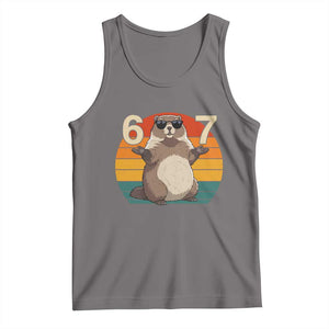 Funny Groundhog 67 Tank Top Six Seven Meme Retro Vintage Woodchuck Day TS11 Deep Heather Print Your Wear