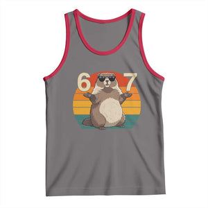 Funny Groundhog 67 Tank Top Six Seven Meme Retro Vintage Woodchuck Day TS11 Deep Heather Red Print Your Wear
