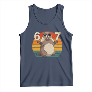 Funny Groundhog 67 Tank Top Six Seven Meme Retro Vintage Woodchuck Day TS11 Navy Print Your Wear