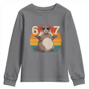 Funny Groundhog 67 Youth Sweatshirt Six Seven Meme Retro Vintage Woodchuck Day TS11 Charcoal Print Your Wear