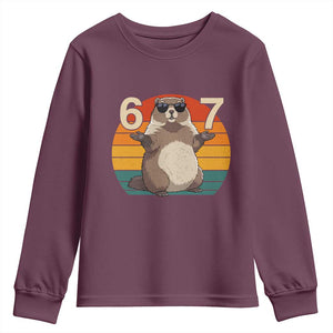 Funny Groundhog 67 Youth Sweatshirt Six Seven Meme Retro Vintage Woodchuck Day TS11 Maroon Print Your Wear