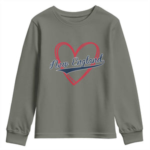 New England Vintage Red Heart Sport Fan Game Day Youth Sweatshirt TS11 Military Green Print Your Wear