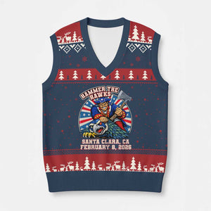 Funny Football Rivarly V-Neck Knit Sweater Vest Hammer The Hawk New England Minutemen Championship TS11 Navy Red Print Your Wear