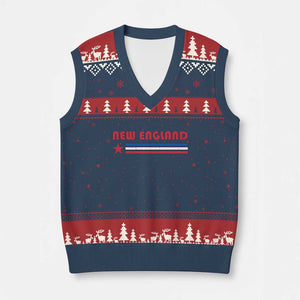 New England Fan V-Neck Knit Sweater Vest Vintage Athletic Sports Star And Stripes TS11 Navy Red Print Your Wear