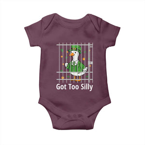 Funny Got Too Silly St Patricks Day Baby Onesie Goose Pun Humor Animal Lovers Shamrock TS11 Maroon Print Your Wear