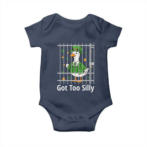 Funny Got Too Silly St Patricks Day Baby Onesie Goose Pun Humor Animal Lovers Shamrock TS11 Navy Print Your Wear