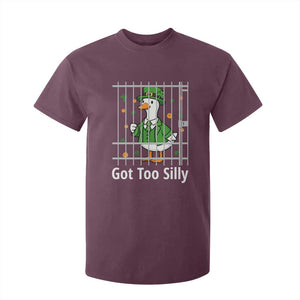 Funny Got Too Silly St Patricks Day T Shirt For Kid Goose Pun Humor Animal Lovers Shamrock TS11 Maroon Print Your Wear