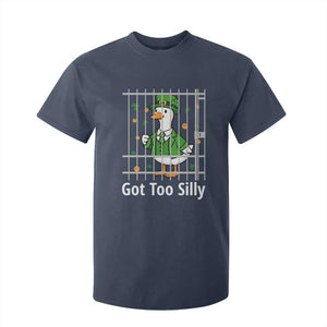 Funny Got Too Silly St Patricks Day T Shirt For Kid Goose Pun Humor Animal Lovers Shamrock TS11 Navy Print Your Wear
