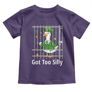 Funny Got Too Silly St Patricks Day Toddler T Shirt Goose Pun Humor Animal Lovers Shamrock TS11 Purple Print Your Wear
