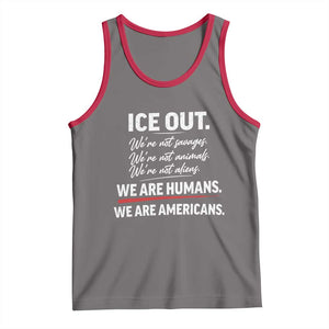 Ice Out We Are Humans We Are Americans Tank Top Abolish Ice Protest Statement TS11 Deep Heather Red Print Your Wear