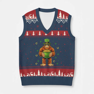 Funny St Patricks Day Bigfoot Lucky Pot Gold Sunglasses Sasquatch V-Neck Knit Sweater Vest TS11 Navy Red Print Your Wear