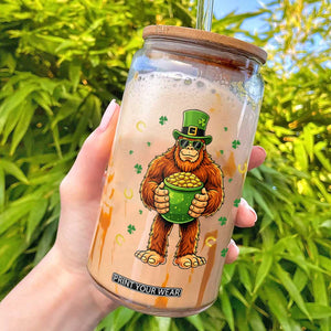 Funny St Patricks Day Bigfoot Lucky Pot Gold Sunglasses Sasquatch Glass Can TS11 Black Print Your Wear