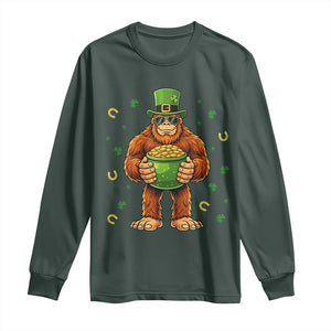 Funny St Patricks Day Bigfoot Lucky Pot Gold Sunglasses Sasquatch Long Sleeve Shirt TS11 Dark Forest Green Print Your Wear