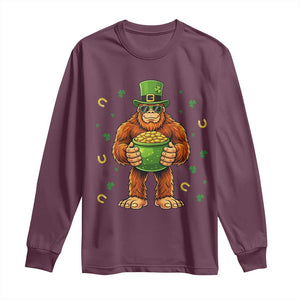 Funny St Patricks Day Bigfoot Lucky Pot Gold Sunglasses Sasquatch Long Sleeve Shirt TS11 Maroon Print Your Wear