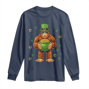 Funny St Patricks Day Bigfoot Lucky Pot Gold Sunglasses Sasquatch Long Sleeve Shirt TS11 Navy Print Your Wear