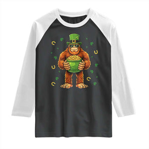 Funny St Patricks Day Bigfoot Lucky Pot Gold Sunglasses Sasquatch Raglan Shirt TS11 Black White Print Your Wear