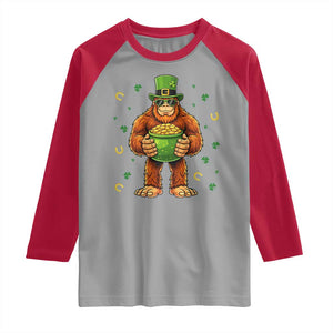 Funny St Patricks Day Bigfoot Lucky Pot Gold Sunglasses Sasquatch Raglan Shirt TS11 Sport Gray Red Print Your Wear