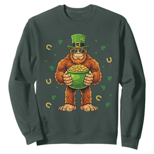 Funny St Patricks Day Bigfoot Lucky Pot Gold Sunglasses Sasquatch Sweatshirt TS11 Dark Forest Green Print Your Wear