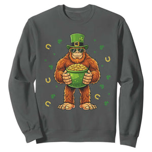 Funny St Patricks Day Bigfoot Lucky Pot Gold Sunglasses Sasquatch Sweatshirt TS11 Dark Heather Print Your Wear