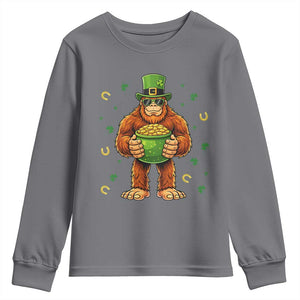 Funny St Patricks Day Bigfoot Lucky Pot Gold Sunglasses Sasquatch Youth Sweatshirt TS11 Charcoal Print Your Wear