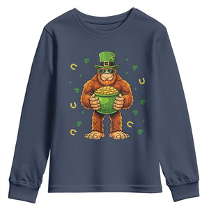 Funny St Patricks Day Bigfoot Lucky Pot Gold Sunglasses Sasquatch Youth Sweatshirt TS11 Navy Print Your Wear