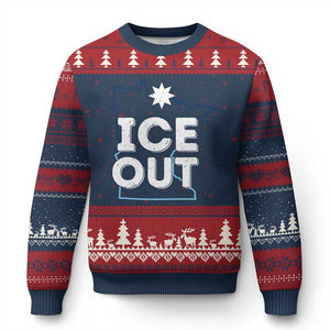 Ice Out Of Minnesota Ugly Christmas Sweater MN Map Immigration Protest Community Resistance TS11 Navy Red Print Your Wear