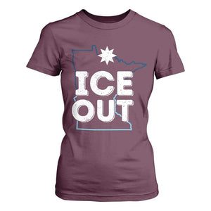 Ice Out Of Minnesota T Shirt For Women MN Map Immigration Protest Community Resistance TS11 Maroon Print Your Wear