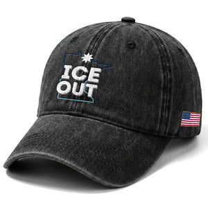Ice Out Of Minnesota Washed Cotton Baseball Cap - MN Map Immigration Protest Community Resistance TS11 Print Your Wear